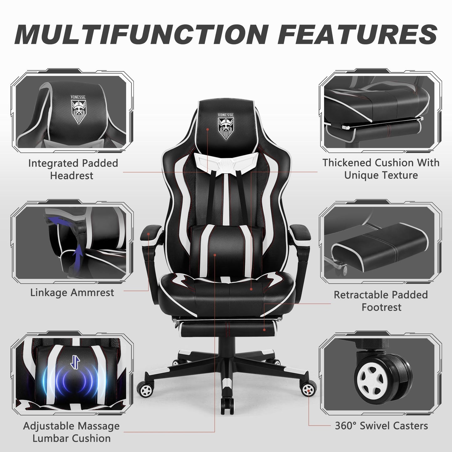 Vonesse Gaming Chair with Footrest Computer Chair