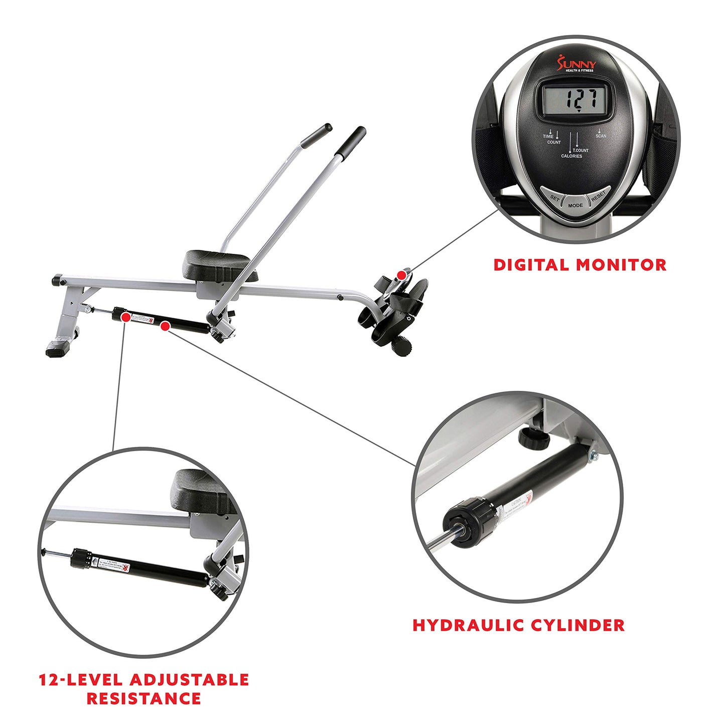 Sunny Health & Fitness Smart Compact Full Motion Rowing Machine, Full-Body Workout