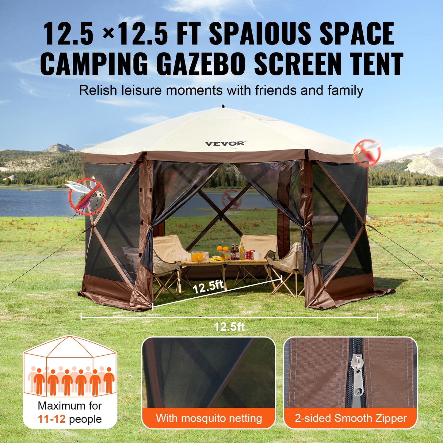 VEVOR Camping Gazebo Tent, 12'x12'