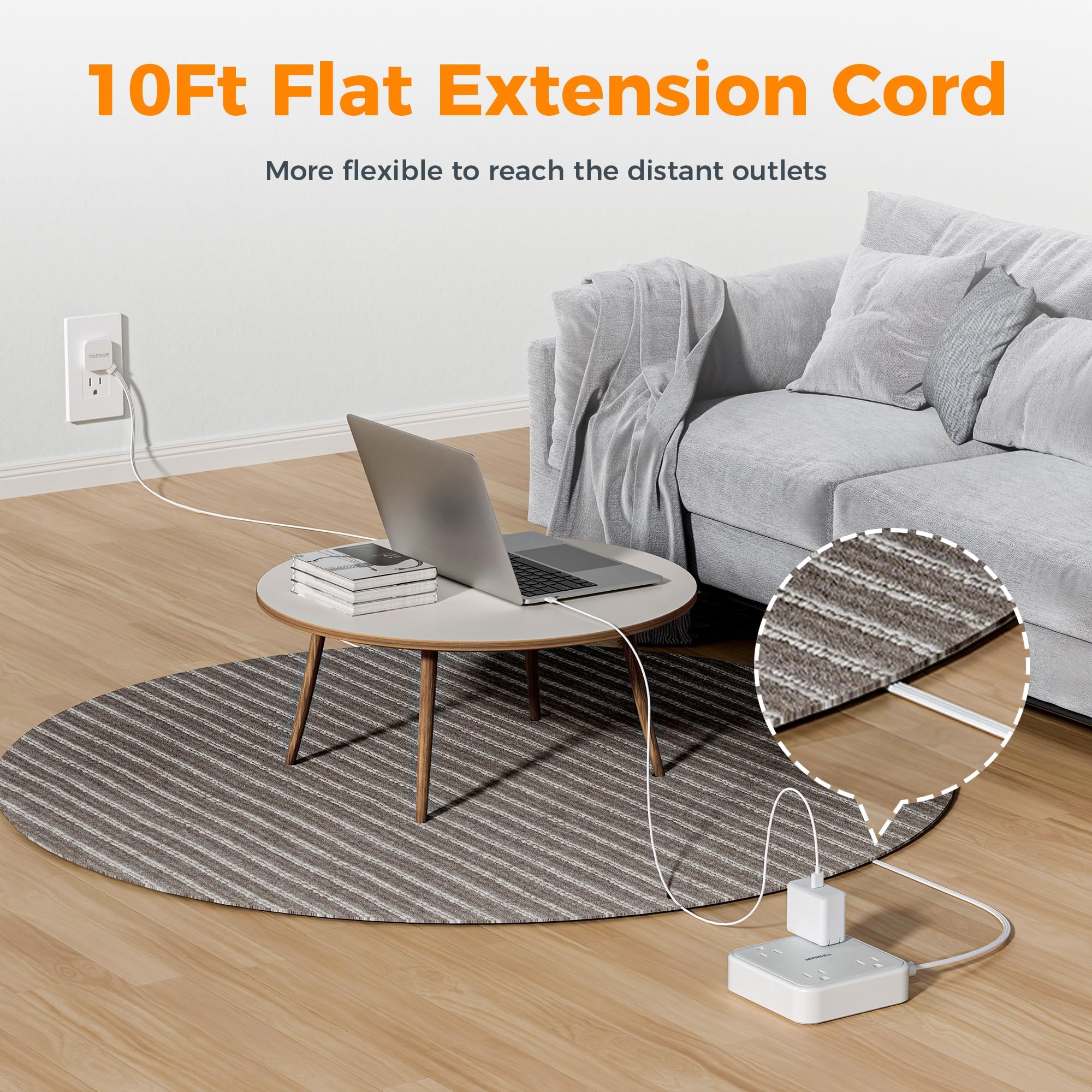 Flat Plug Extension Cord Indoor 5 Feet, Power Bars with Surge Protector - craques