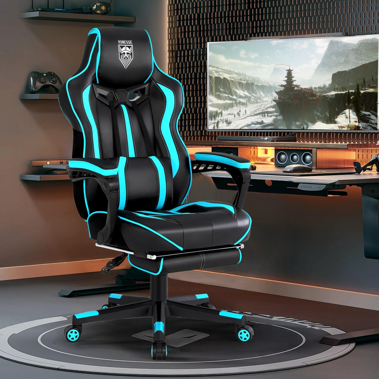 Vonesse Gaming Chair with Footrest Computer Chair