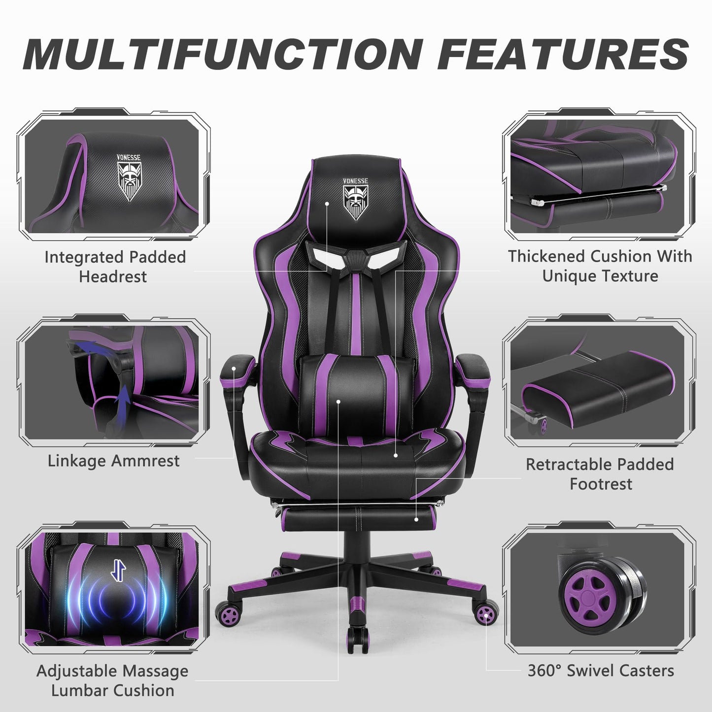 Vonesse Gaming Chair with Footrest Computer Chair