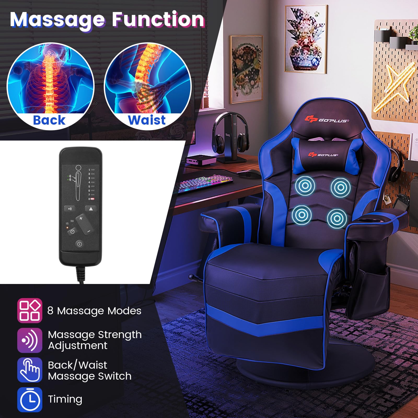 POWERSTONE Gaming Recliner, Adjustable Massage Gaming Chair - craques