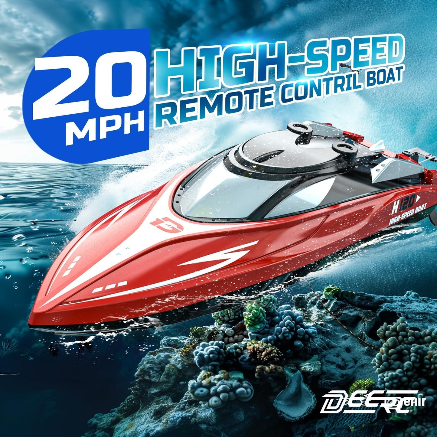 DEERC H120 RC Boat for Kids & Adults, 20+MPH Fast Remote Control Boat