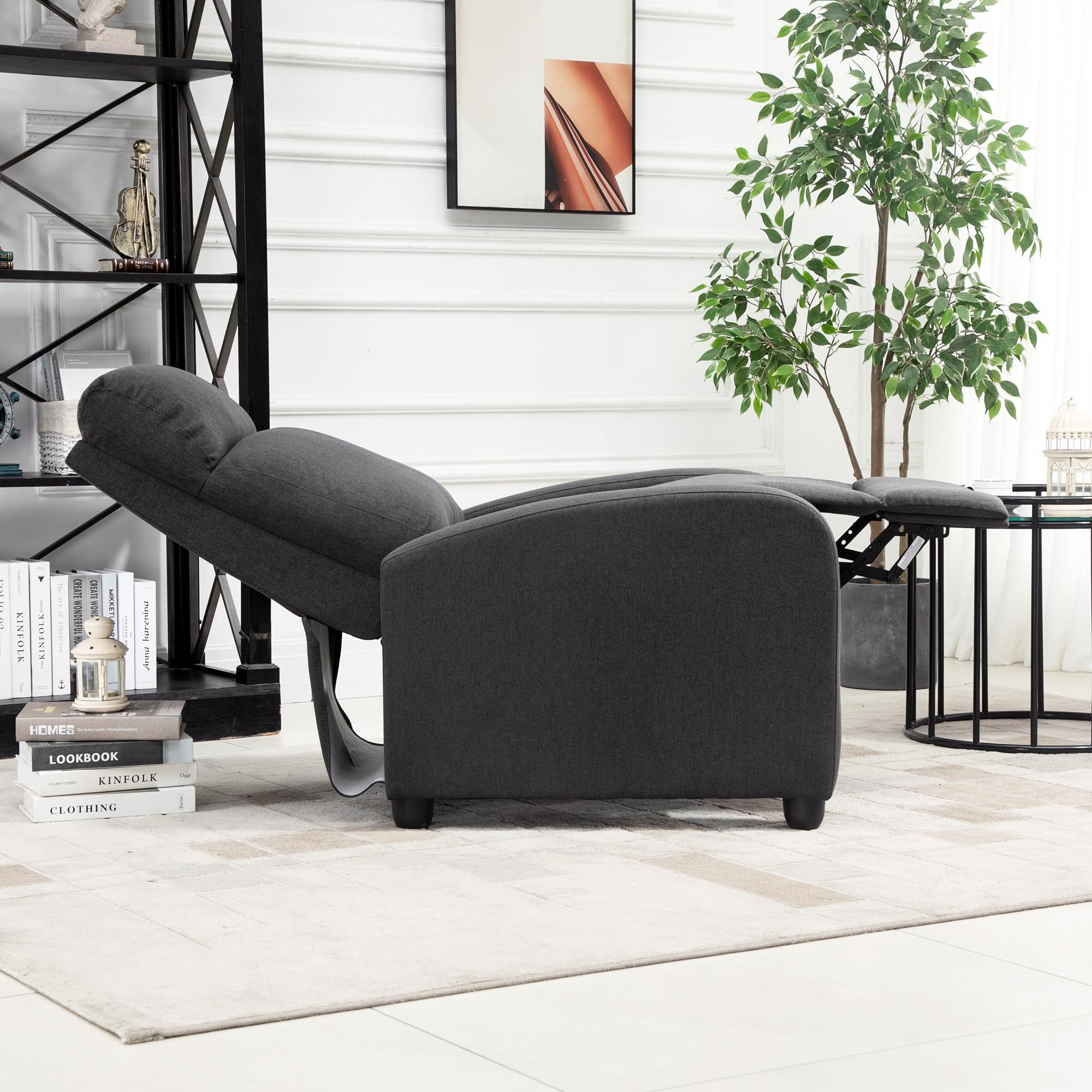 HOMCOM Push Back Recliner Chair, Fabric Home Theater Seating, Single Reclining Sofa Chair with Padded Seat for Living Room, Dark Grey - craques