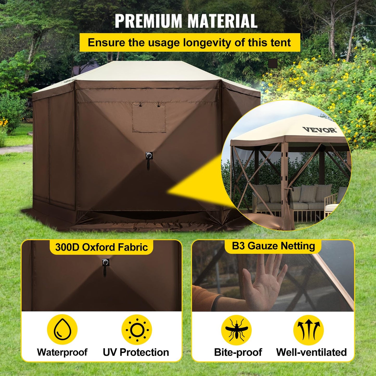 VEVOR Camping Gazebo Tent, 12'x12'