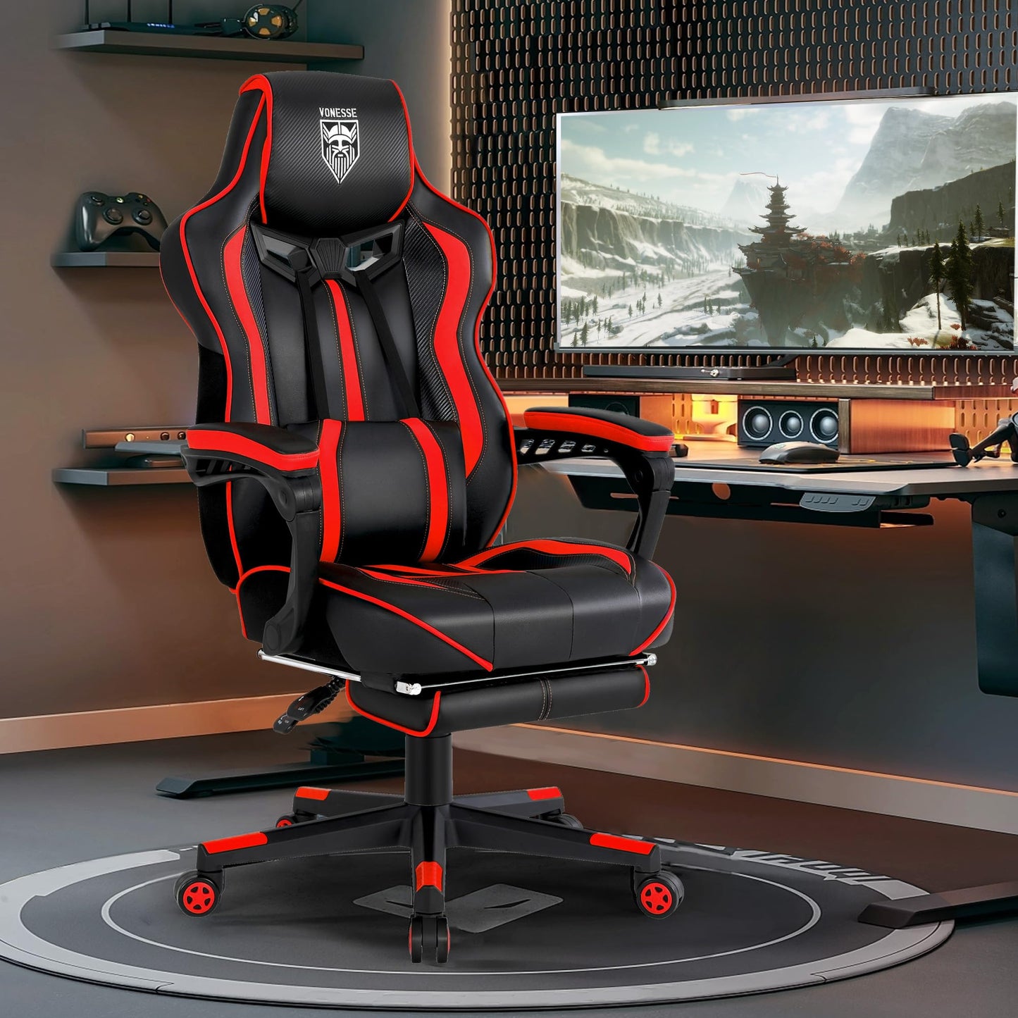 Vonesse Gaming Chair with Footrest Computer Chair