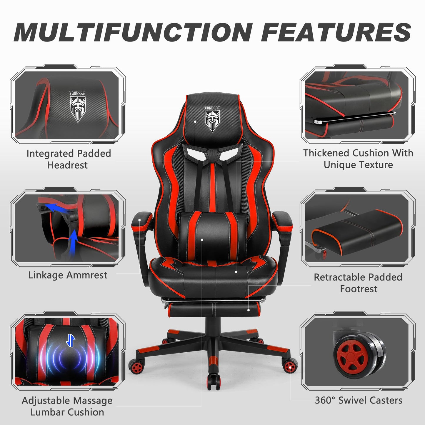 Vonesse Gaming Chair with Footrest Computer Chair