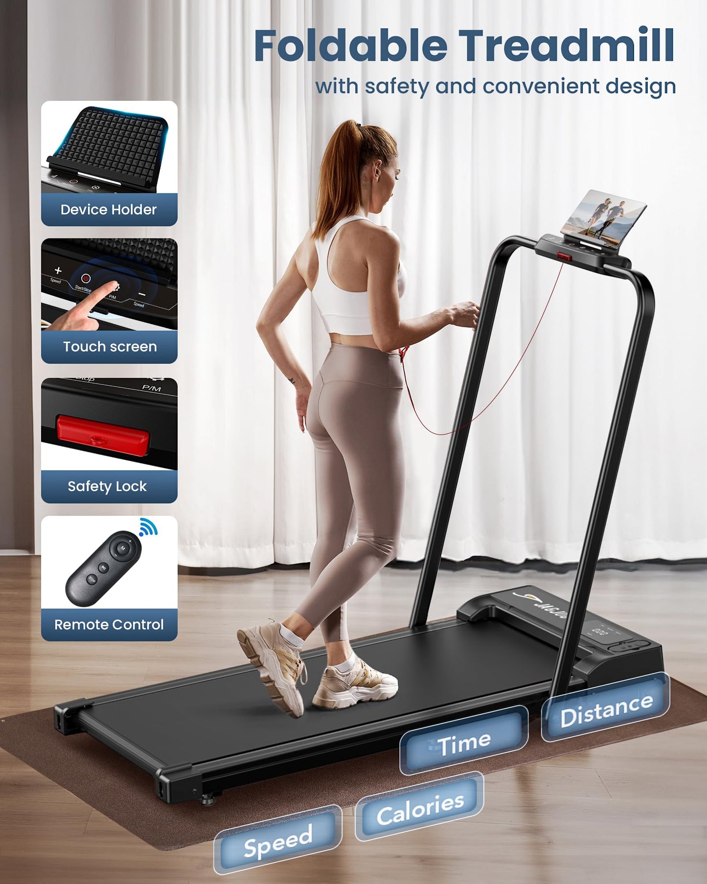 Foldable Walking Pad with Handle Bar