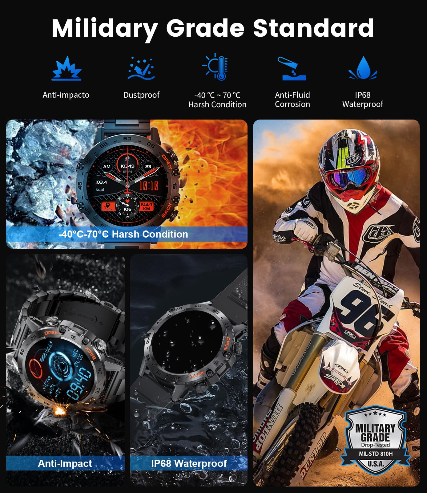 LIGE Military Smart Watch, 1.39'' HD Tactical Smart Watch for Men - craques