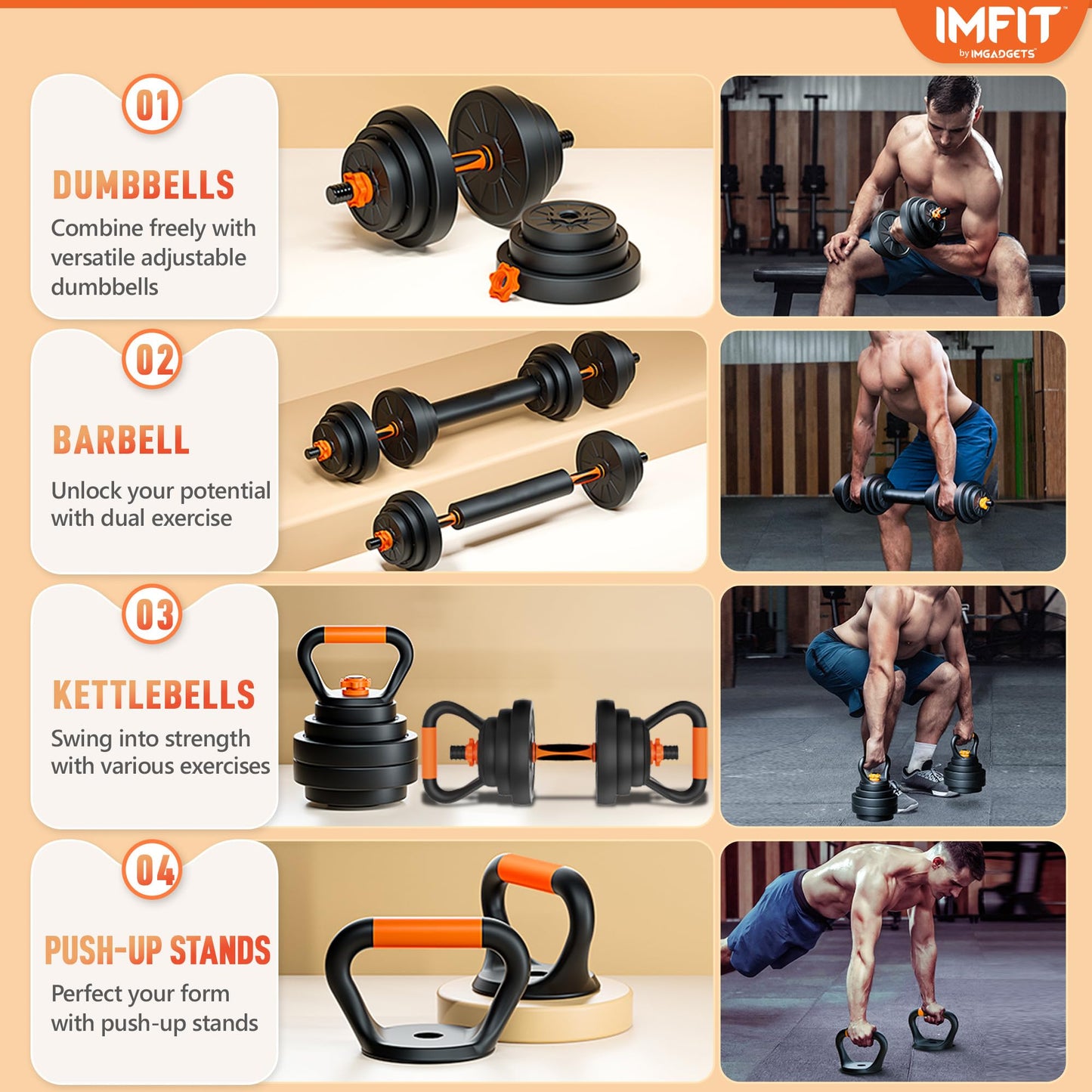 IMFit 5lb-52.5lb Adjustable Dumbbells Single/Pair (Set of 2) with Free Hand Grip
