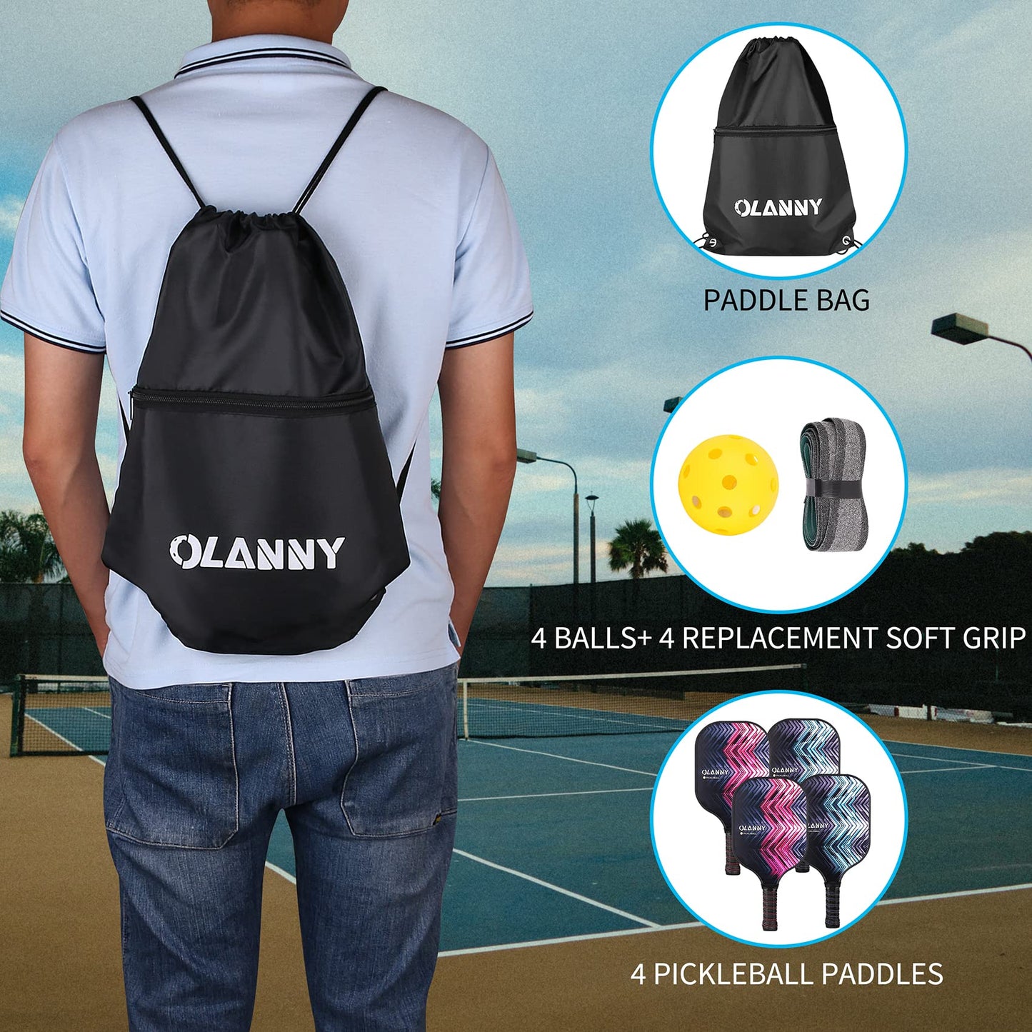 Graphite Pickleball Paddles 4 Pack - Premium Rackets Fiber Face