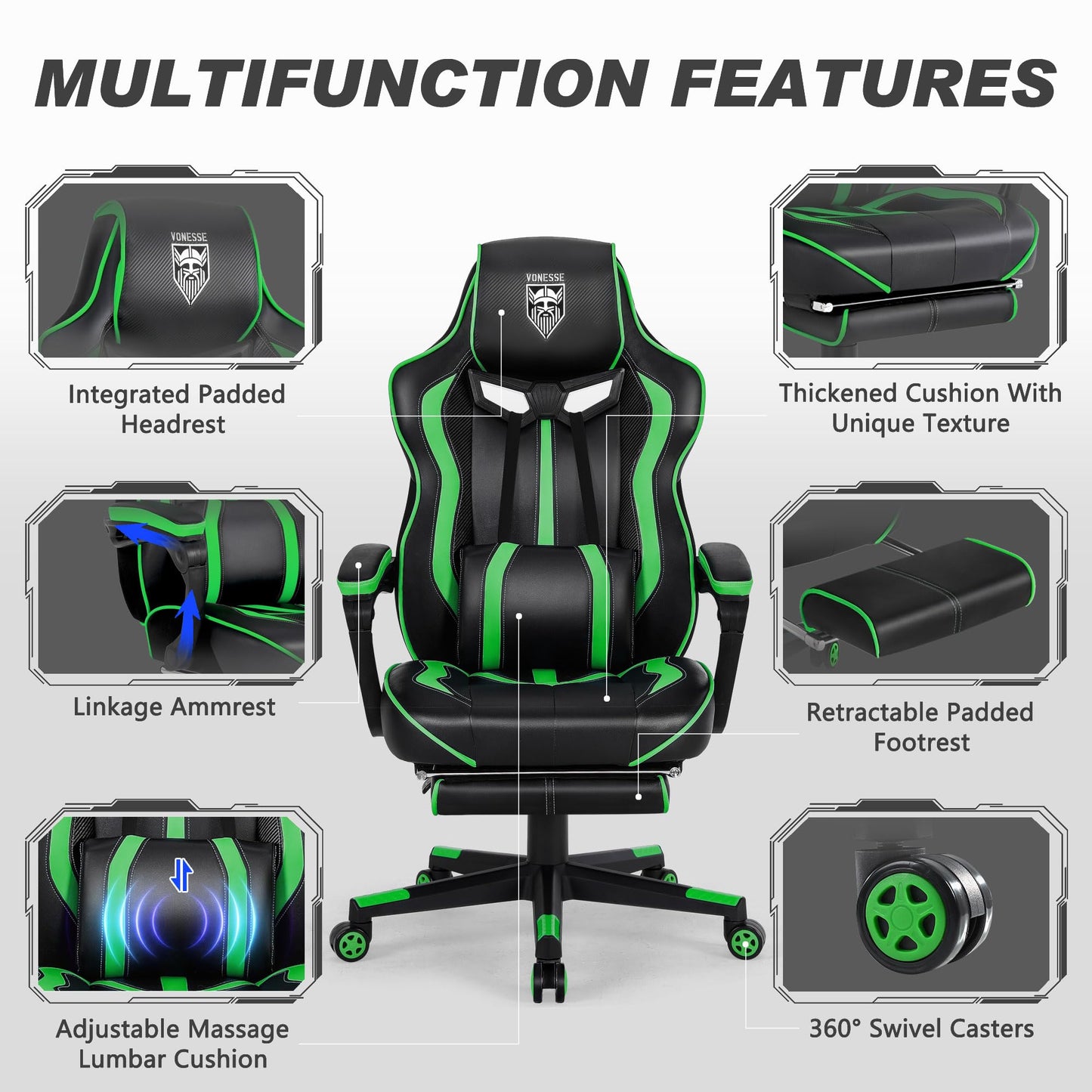 Vonesse Gaming Chair with Footrest Computer Chair