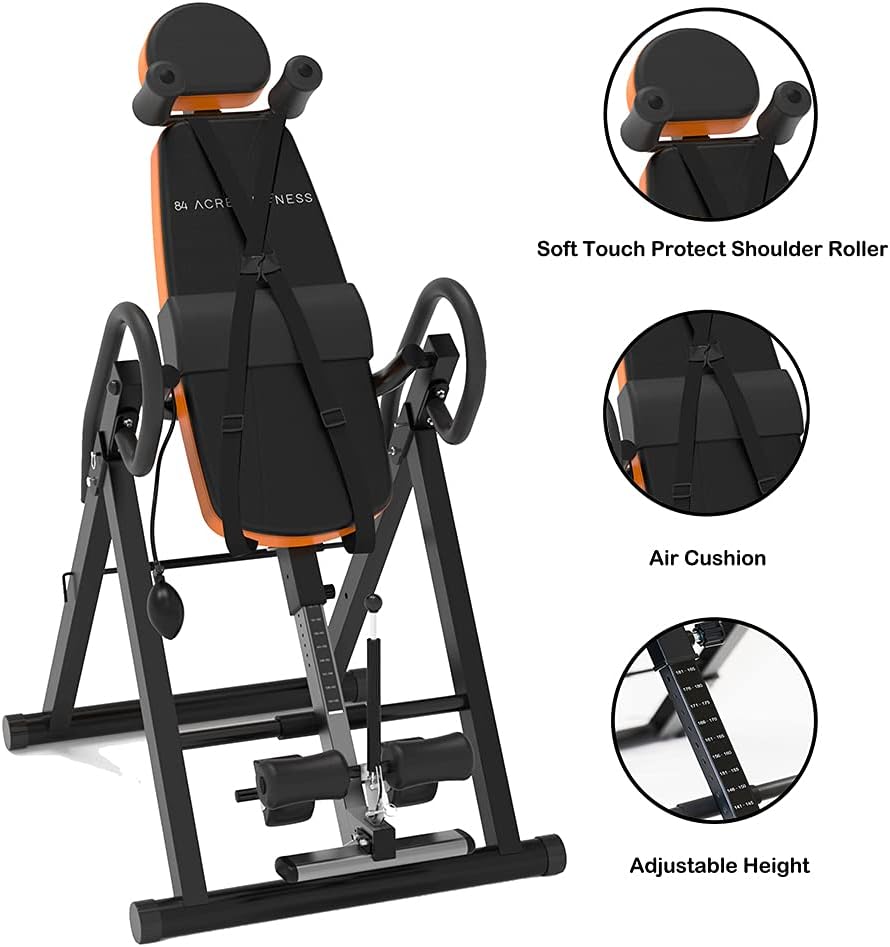 Craques heavy duty inversion table with adjustable height, air cushion, and soft touch shoulder rollers