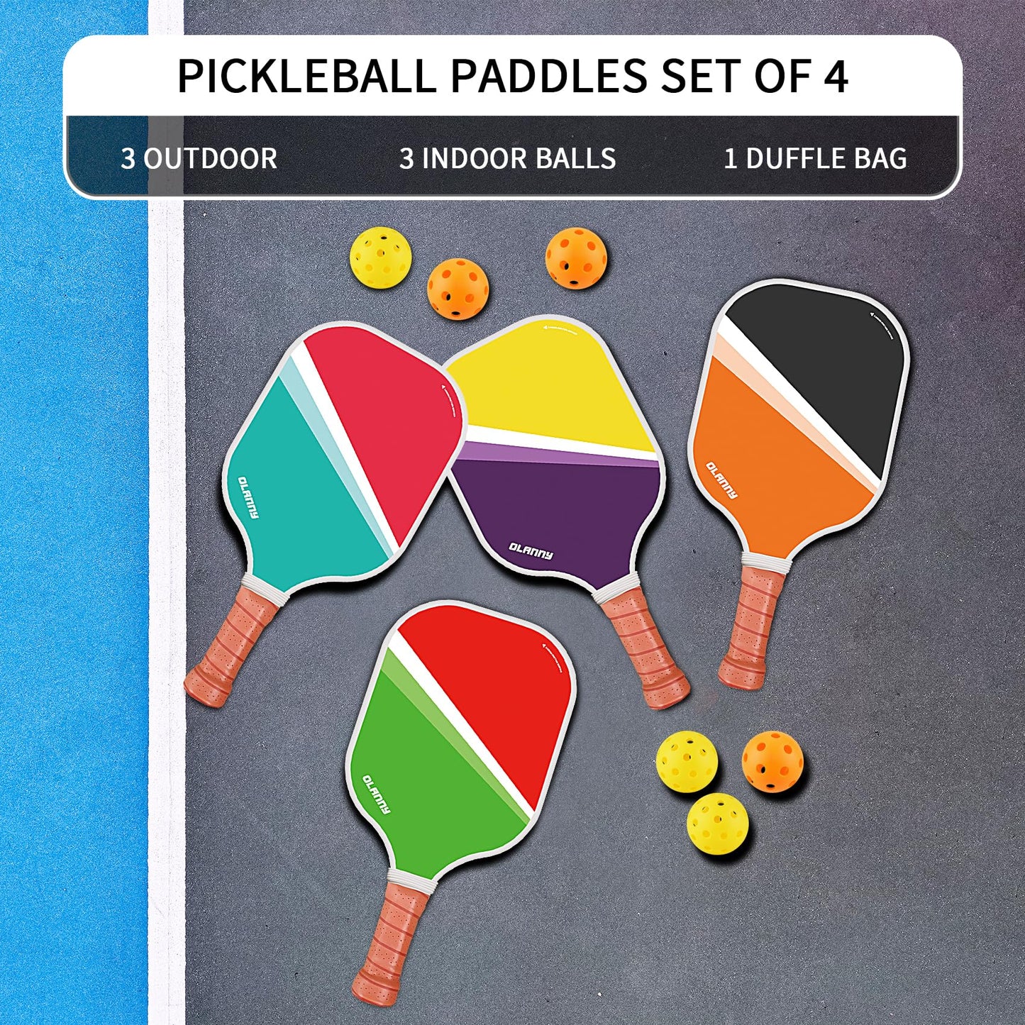 Graphite Pickleball Paddles 4 Pack - Premium Rackets Fiber Face