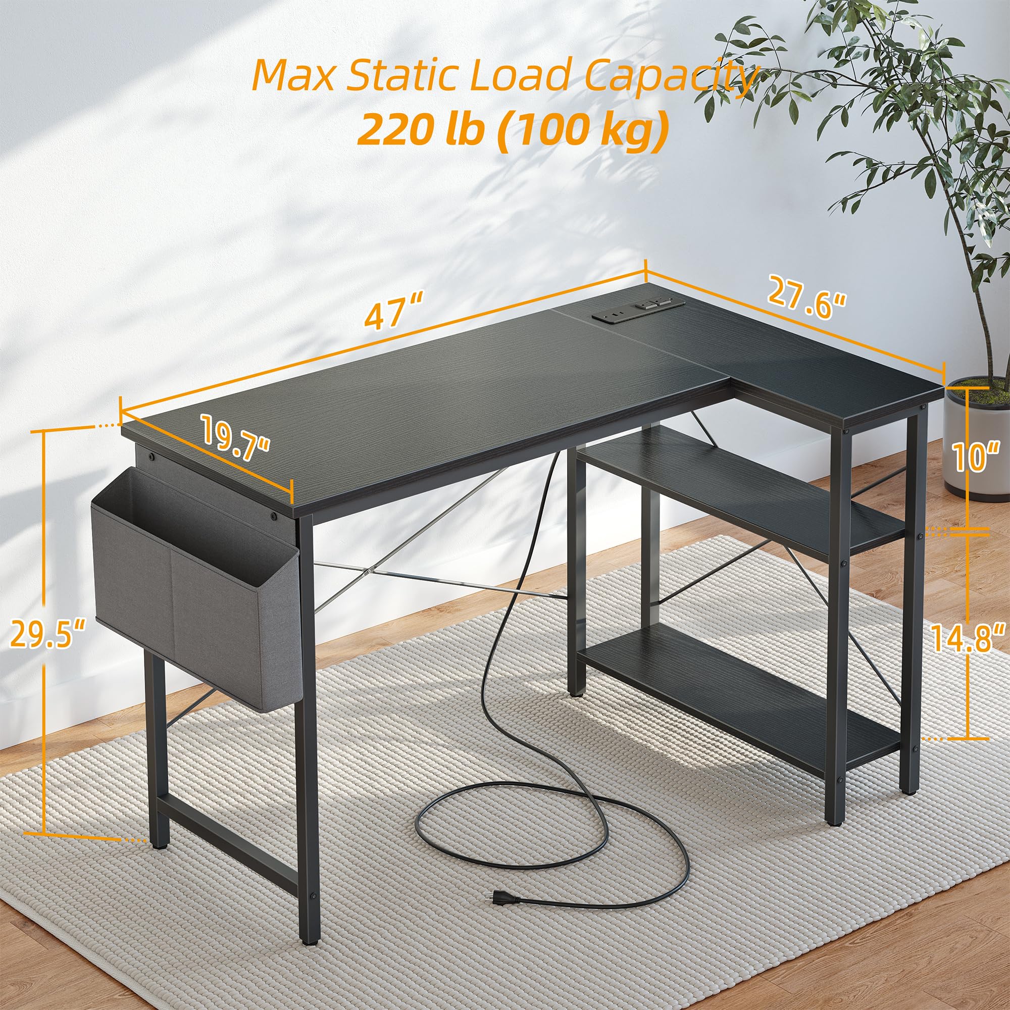 BEXEVUE Computer Desk with Power Outlets - craques
