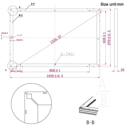 ACOPower solar panel for camping dimensions illustration with detailed measurements for setup