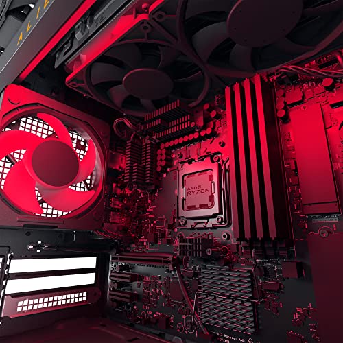 Inside view of Alienware Aurora R15 gaming desktop showing motherboard and cooling fans with red lighting