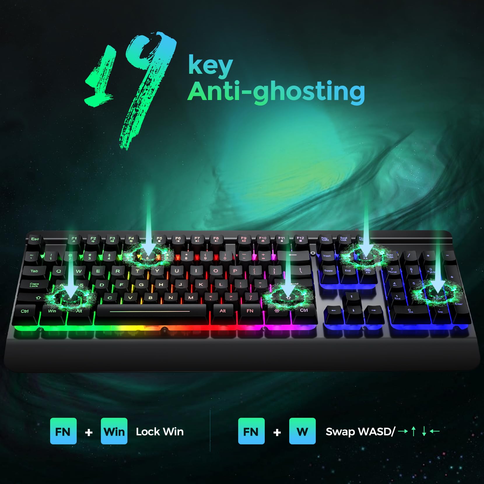 Craques all-metal RGB gaming keyboard with 19 key anti-ghosting and customizable backlighting