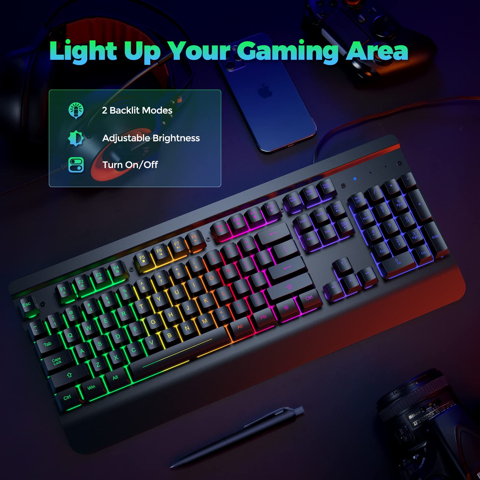 Craques all-metal RGB gaming keyboard with customizable backlit modes and adjustable brightness