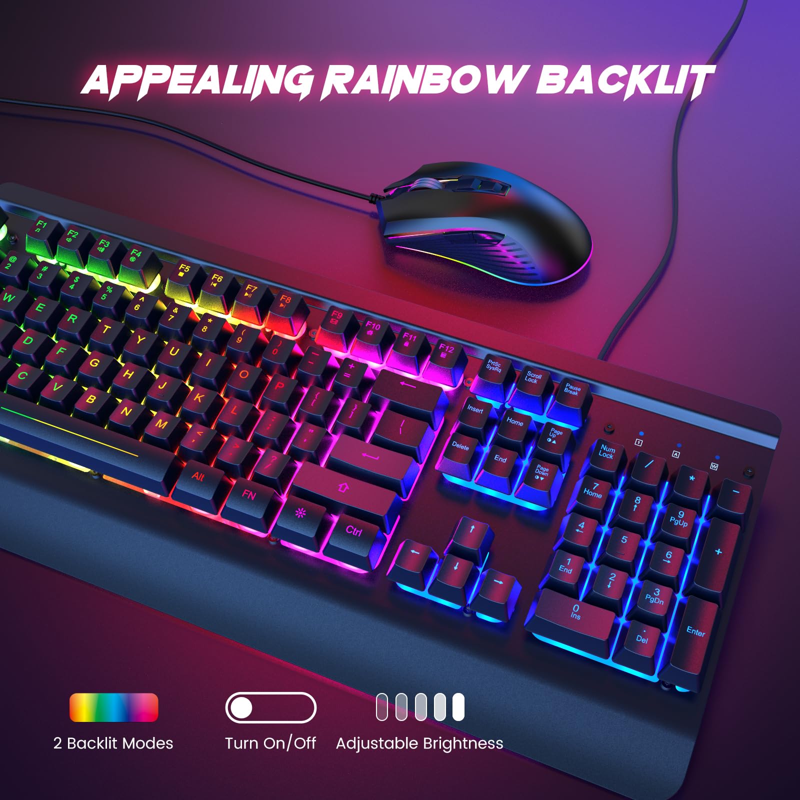 Craques all-metal RGB gaming keyboard with appealing rainbow backlit keys and adjustable brightness