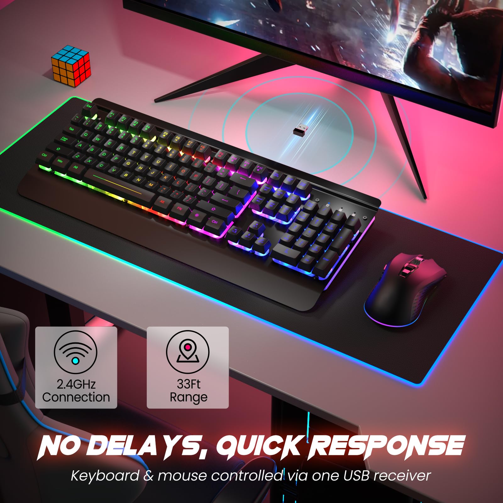 Craques all-metal RGB gaming keyboard with colorful backlighting on a gaming desk setup