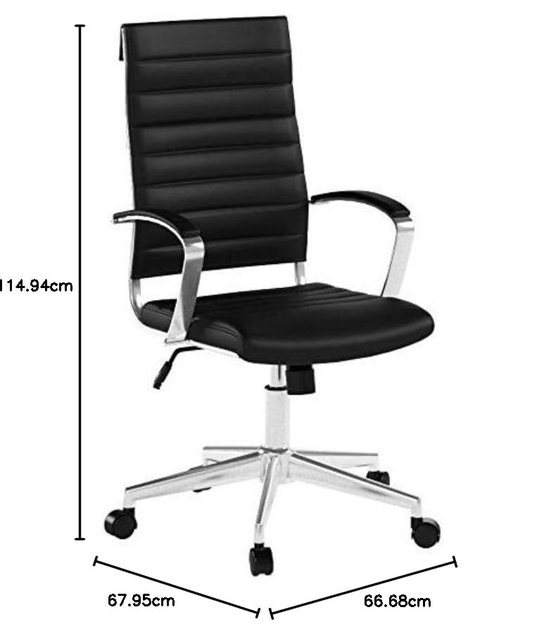 Craques black high-back executive office chair with padded armrests and chrome base on caster wheels