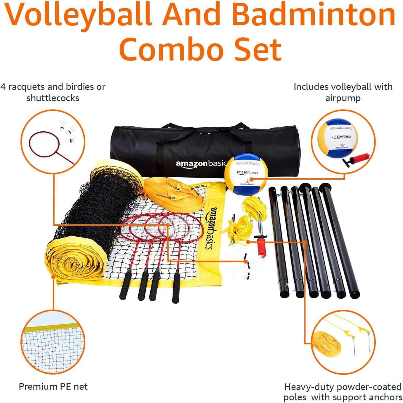 Craques outdoor volleyball and badminton set including rackets shuttlecocks premium net volleyball airpump and poles with carry bag