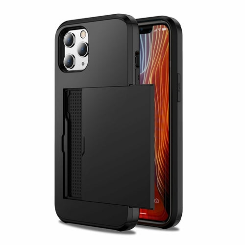 AMZER hybrid case with holster designed for iPhone with card storage and sleek black finish