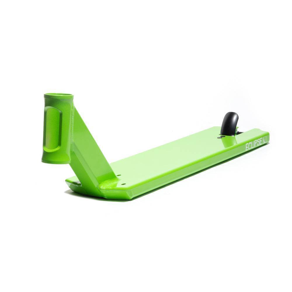 Bright green Antics Eclipse scooter deck by North Scooters with integrated headtube and rear brake