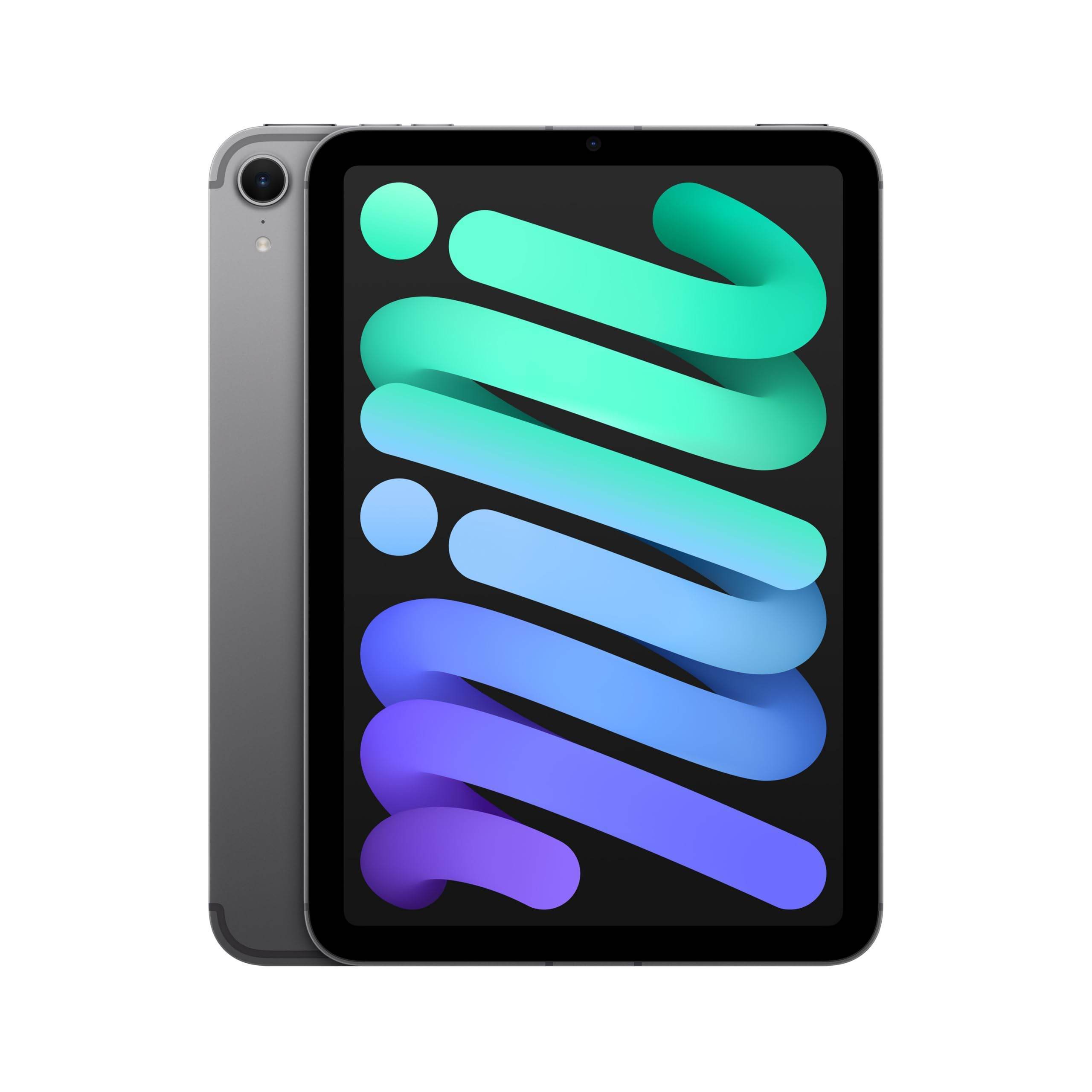 Apple iPad Mini A17 Pro 128GB in space gray showing front colorful display and rear camera