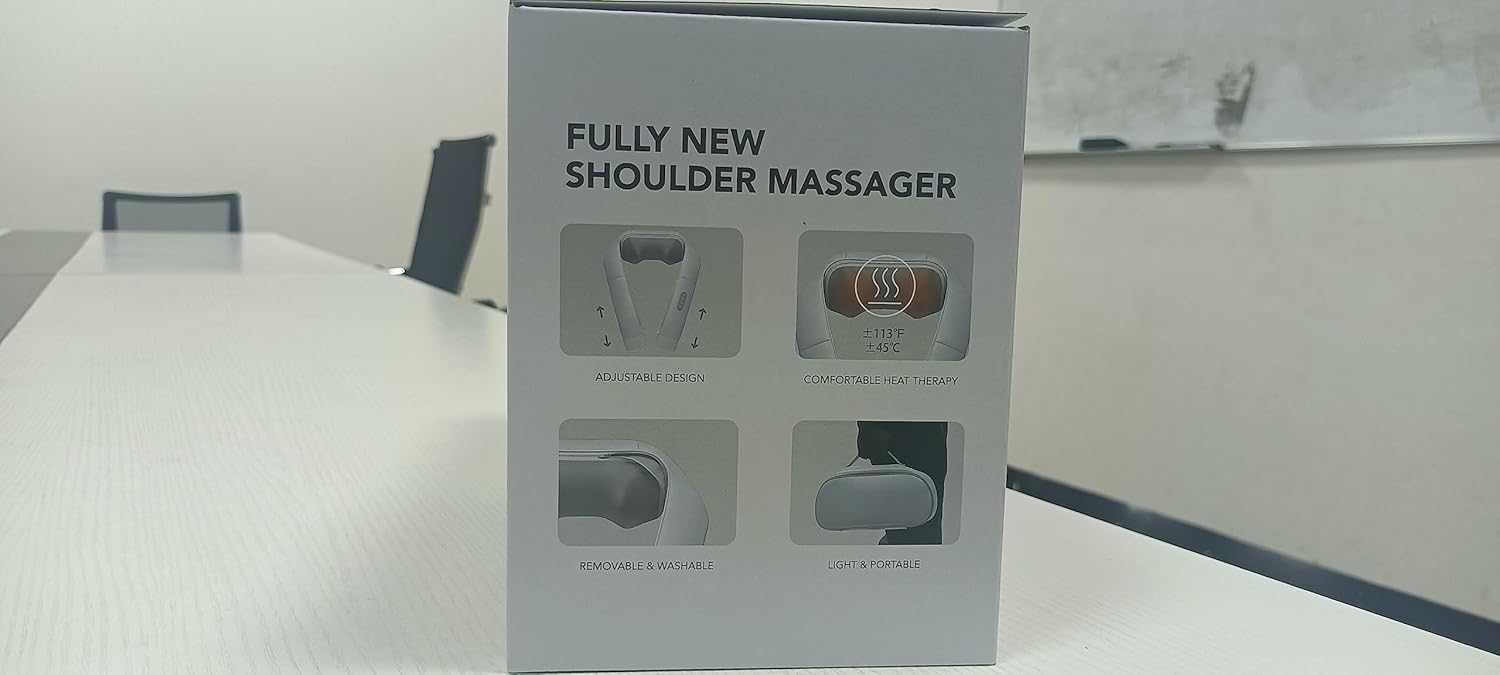 Craques fully new shoulder back massager with heat packaging showing product features and benefits