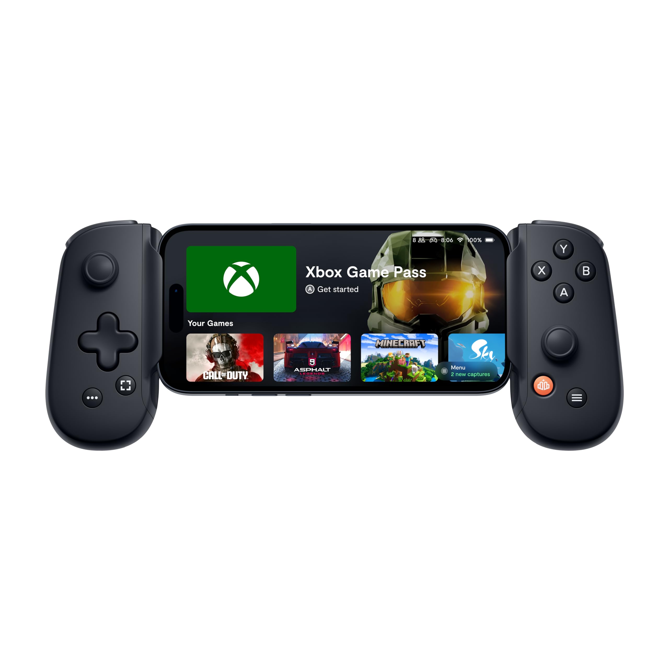 CRAQUES BACKBONE One controller for Android attached to smartphone displaying Xbox Game Pass