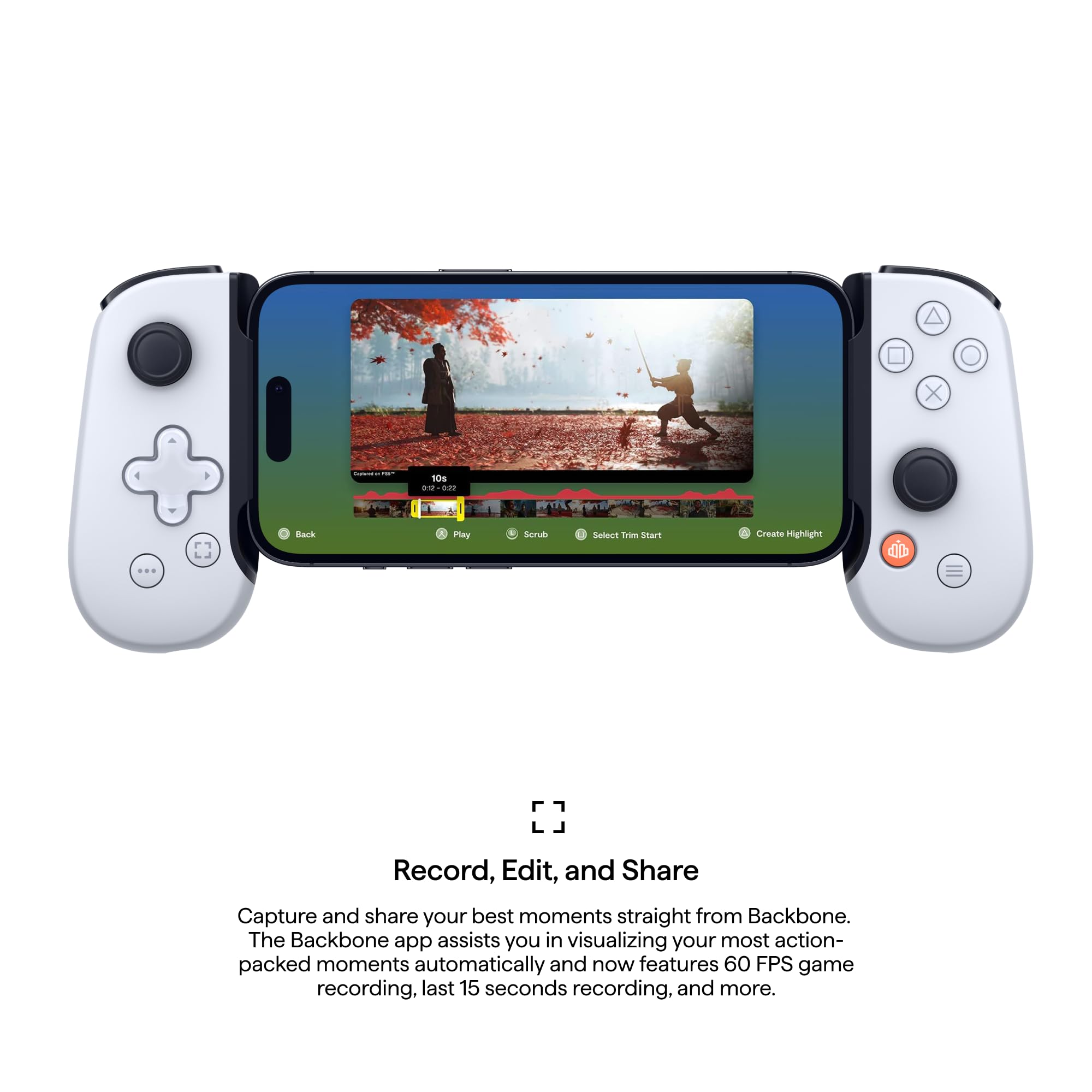 BACKBONE One controller for Android attached to phone showing gameplay with white gaming grips