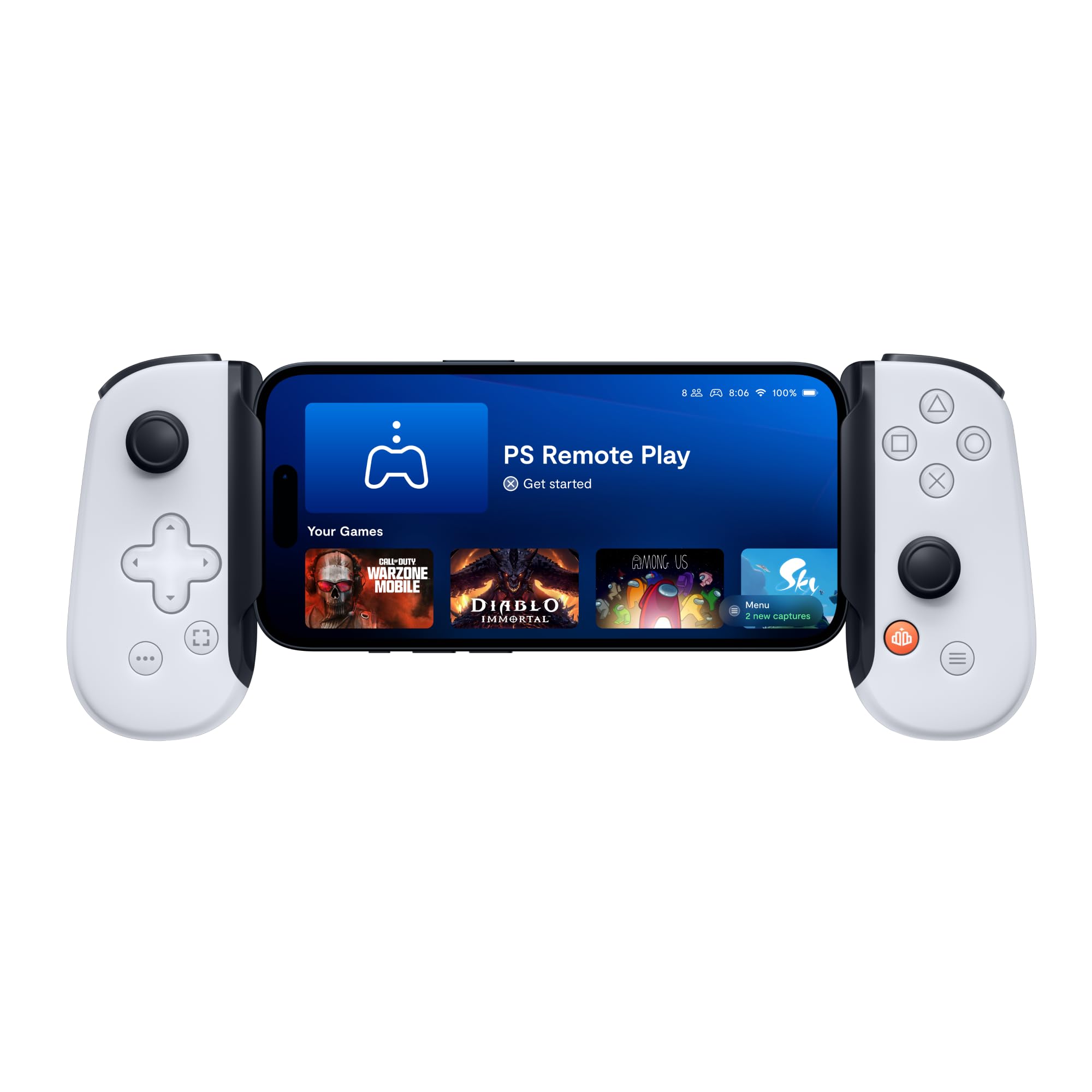 BACKBONE One controller for Android connected to a smartphone displaying PS Remote Play interface
