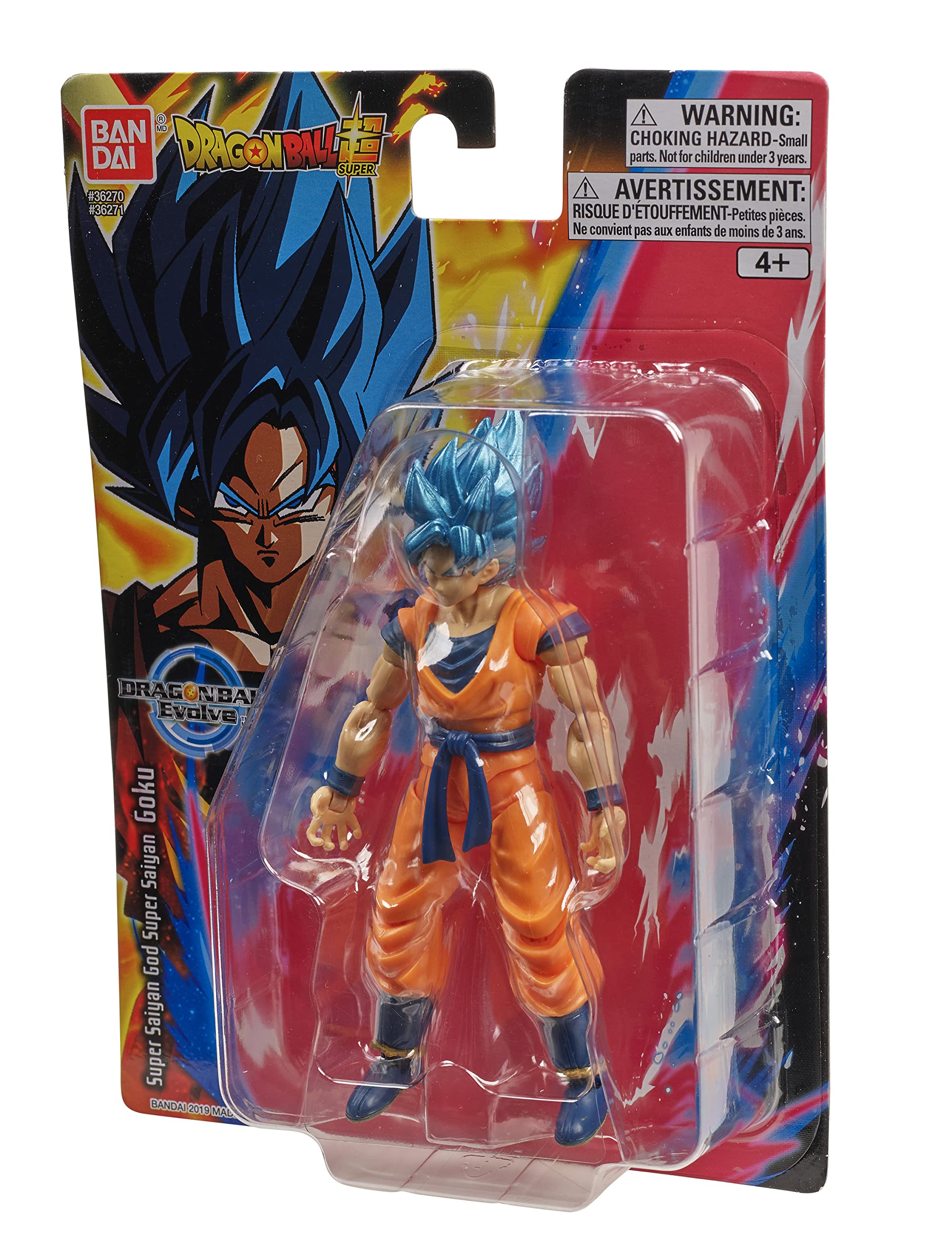 Dragon Ball Super action figure of Super Saiyan Blue Goku in orange and blue outfit by Bandai