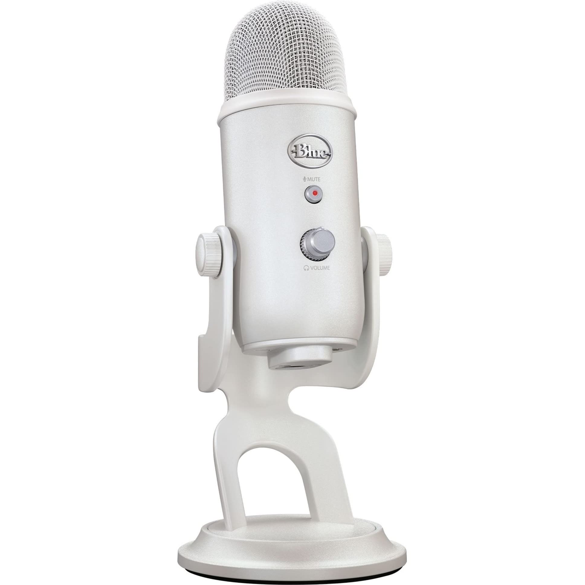 Silver Blue Yeti USB microphone for streaming on white background by craques