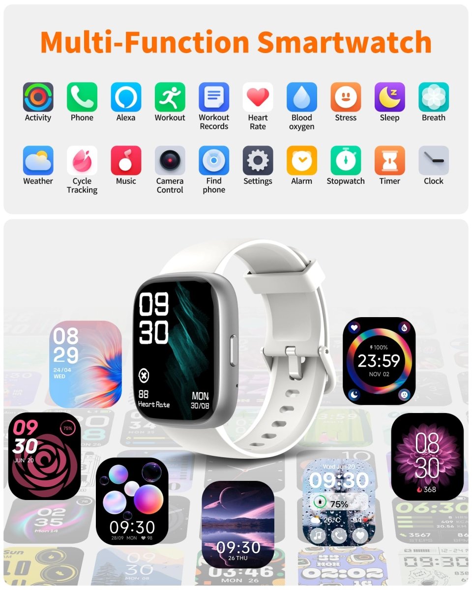 Craques bluetooth calling smart watch with white band and multiple health and fitness tracking features