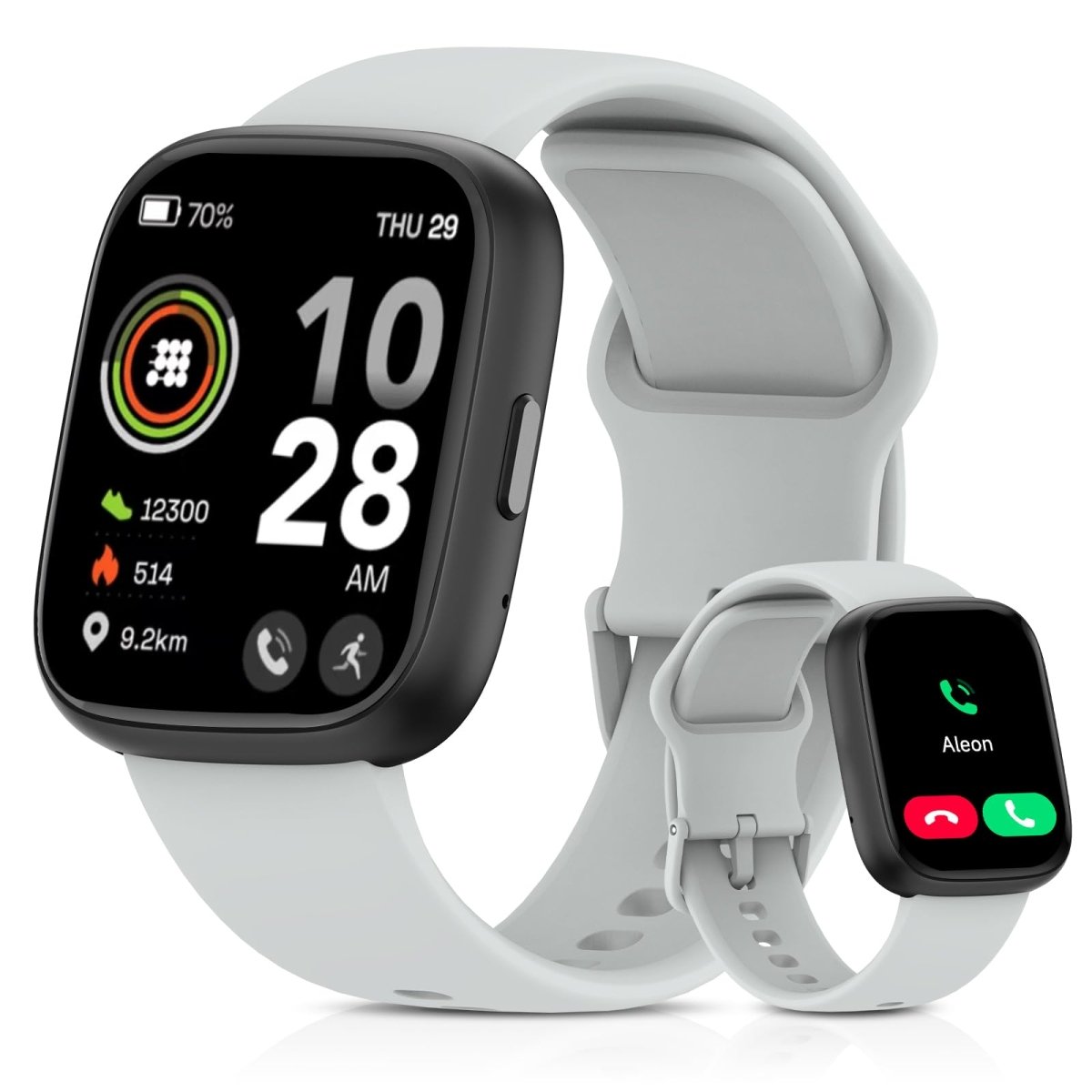 Craques bluetooth calling smart watch with white band showing fitness and call screen