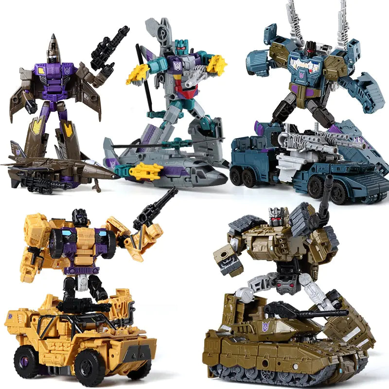 Craques 5 in 1 transformer toy set featuring five robot figures that convert into vehicles