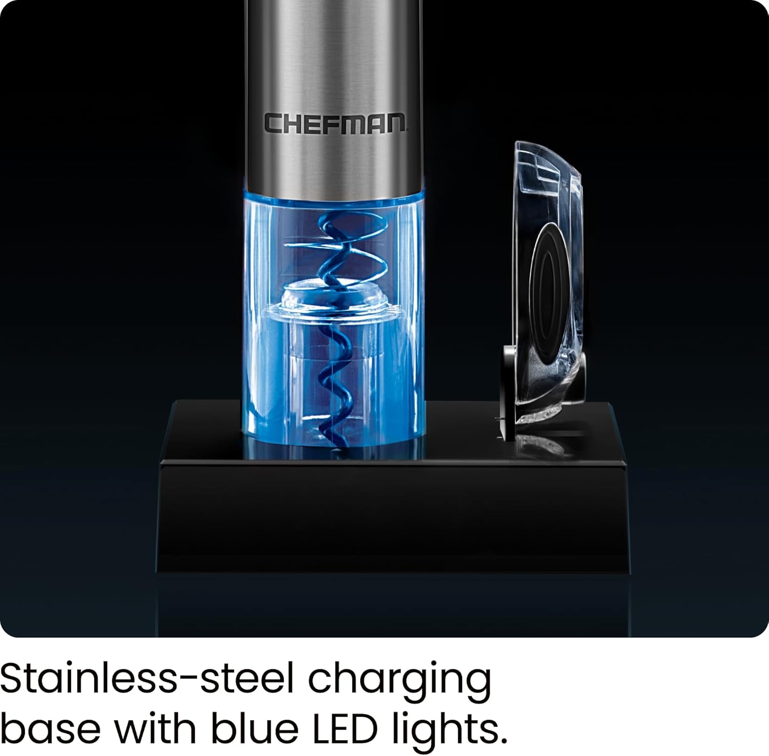 Craques electric wine opener rechargeable with stainless-steel charging base and blue LED lights