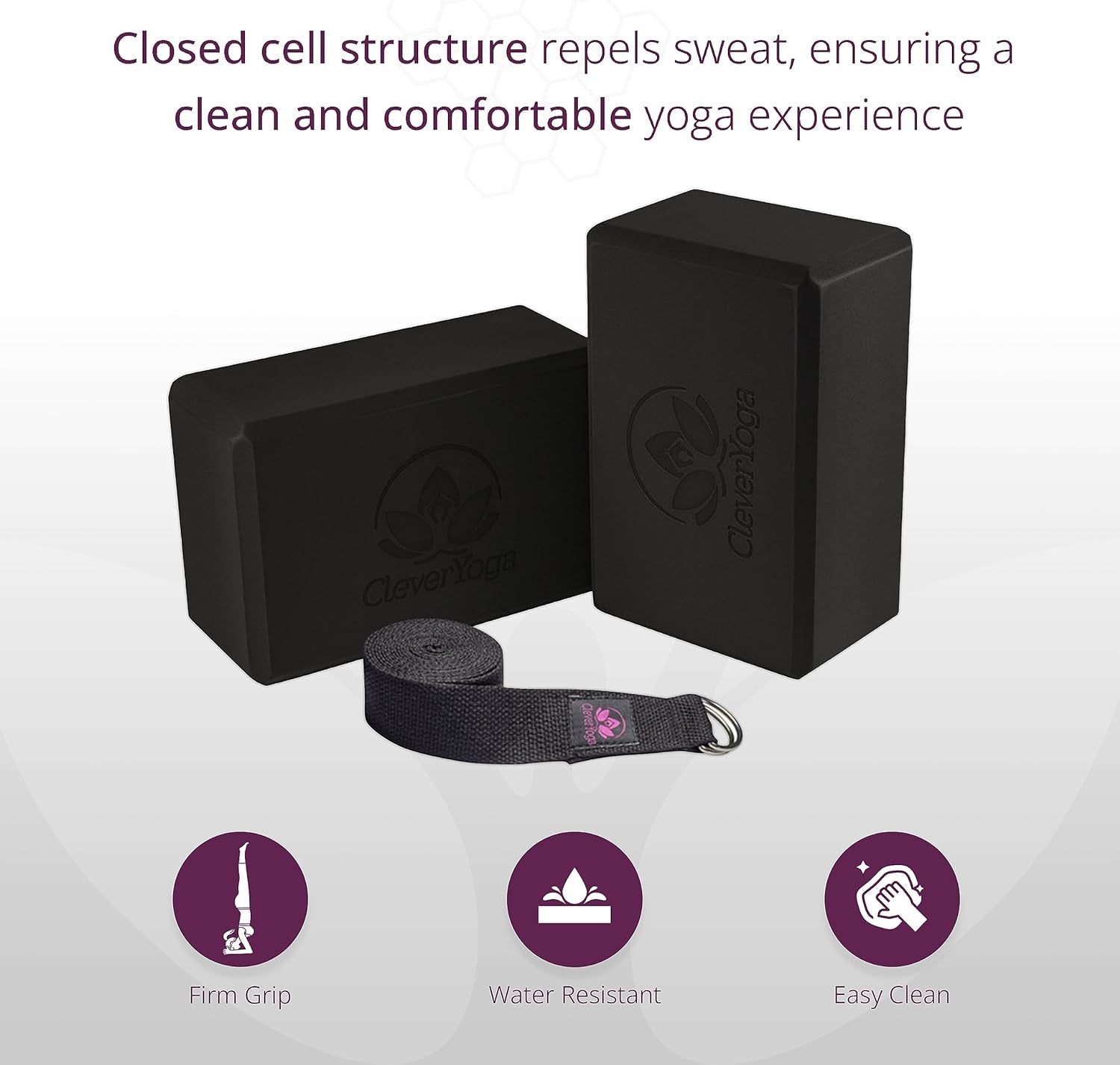 Black lightweight foam yoga blocks with firm grip water resistant and easy clean features