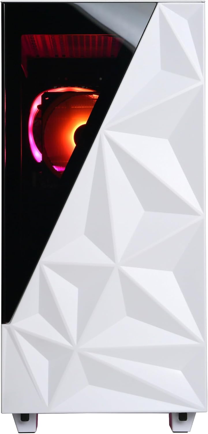 craques CYBERPOWERPC Gamer Xtreme VR Gaming PC with white geometric front panel and internal RGB lighting
