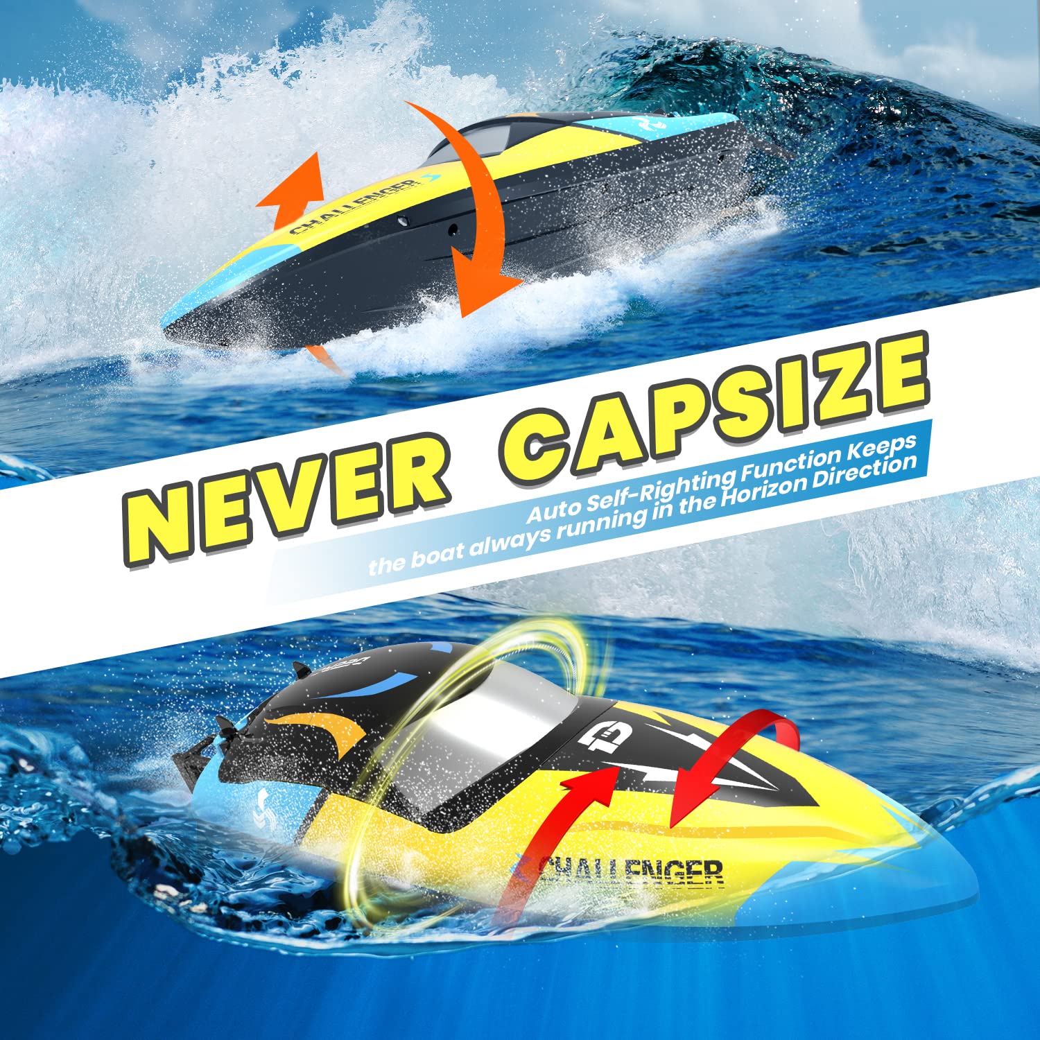 Craques fast remote control boat for kids with self-righting function that never capsizes on water