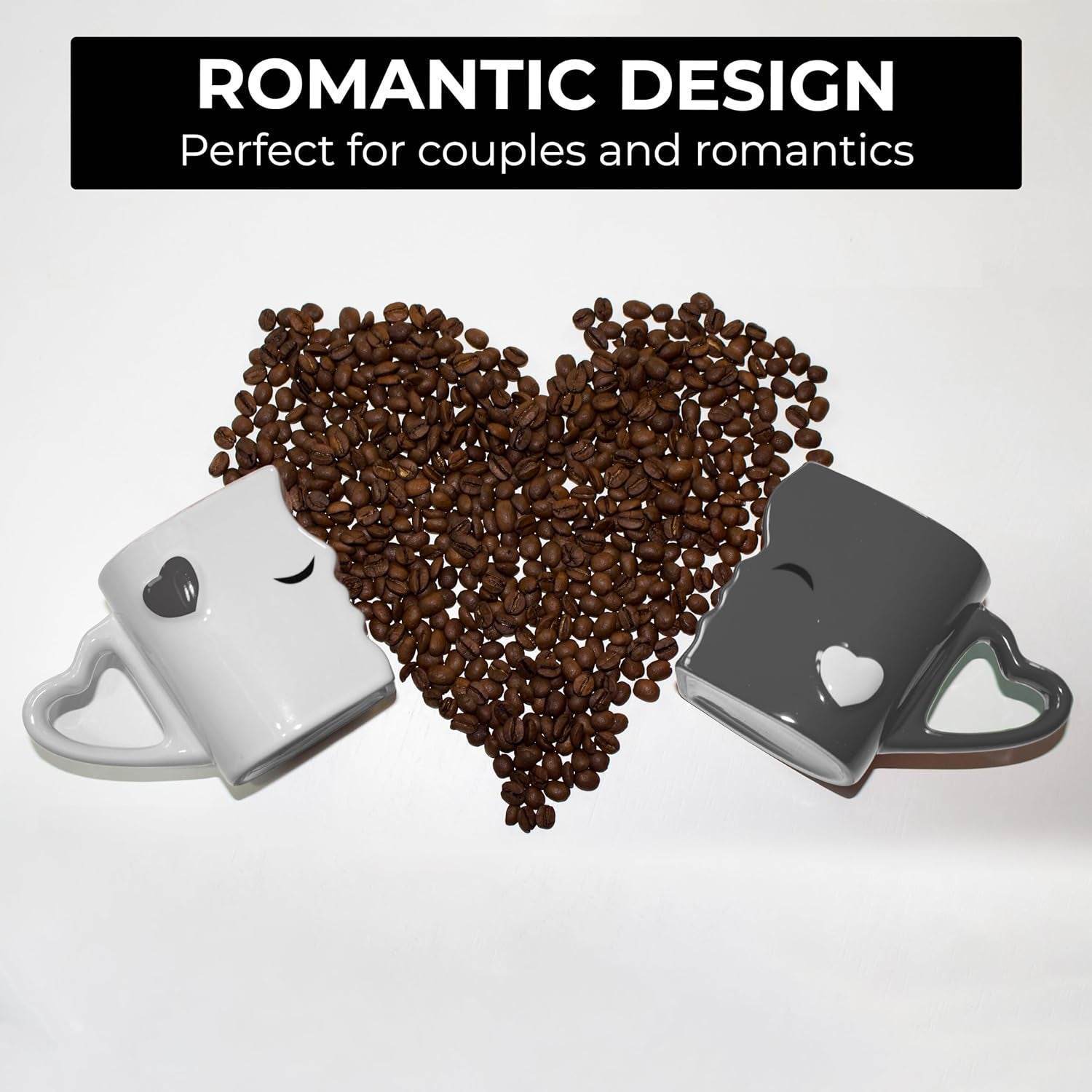 - Coffee Mugs/Kissing Mugs Set Ceramic with Gift Box (Gray) - craques