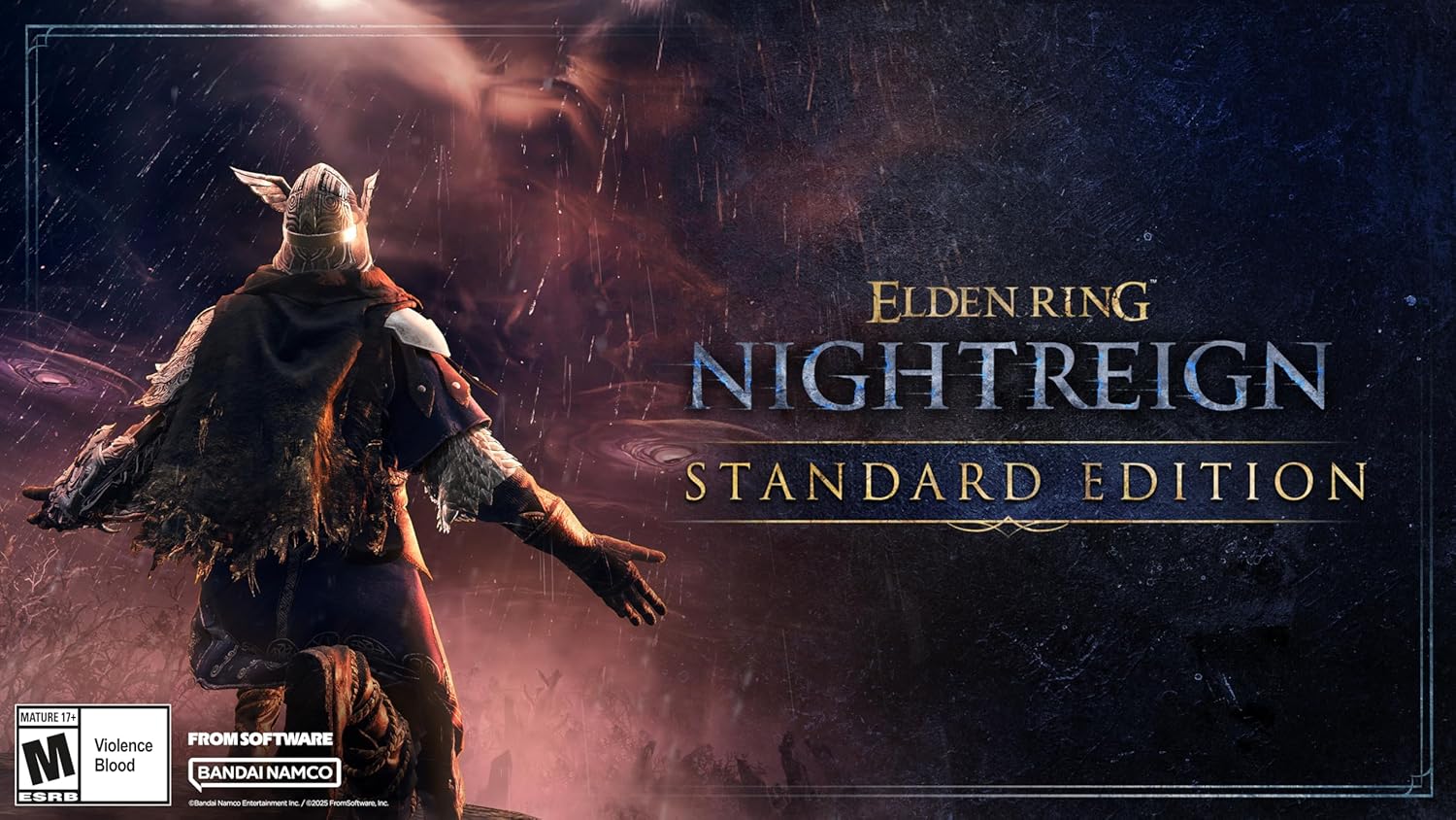 Elden Ring Nightreign PS5 Standard Edition game cover featuring armored character with sword in dark fantasy setting