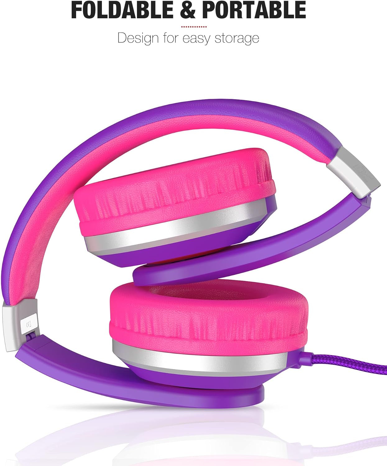 Craques kids foldable headphones in purple and pink with cushioned ear pads for portable use