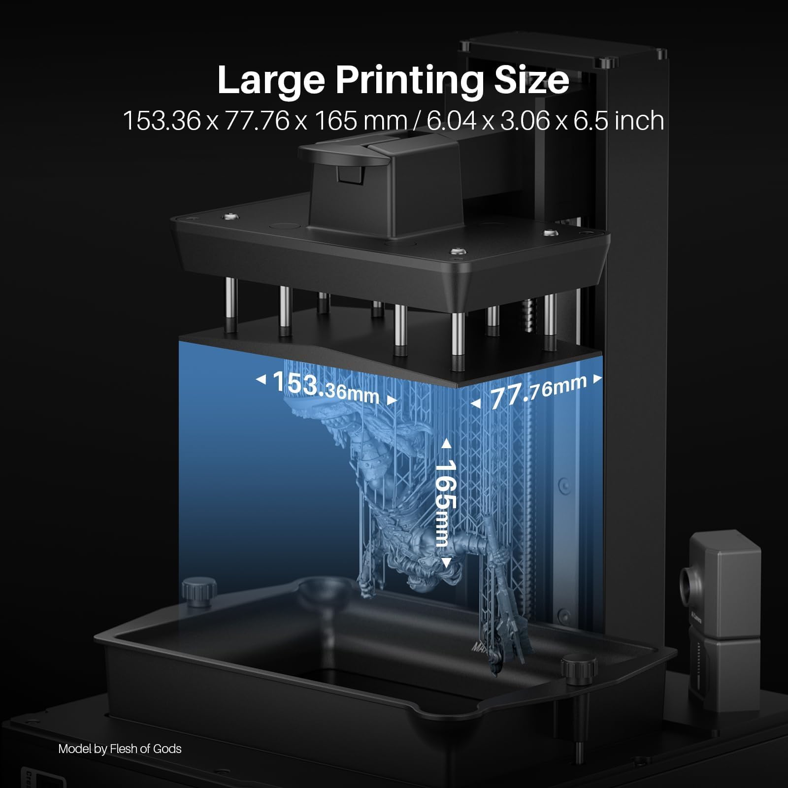 ELEGOO Mars 4 MSLA 3D printer showcasing large printing size dimensions with detailed design