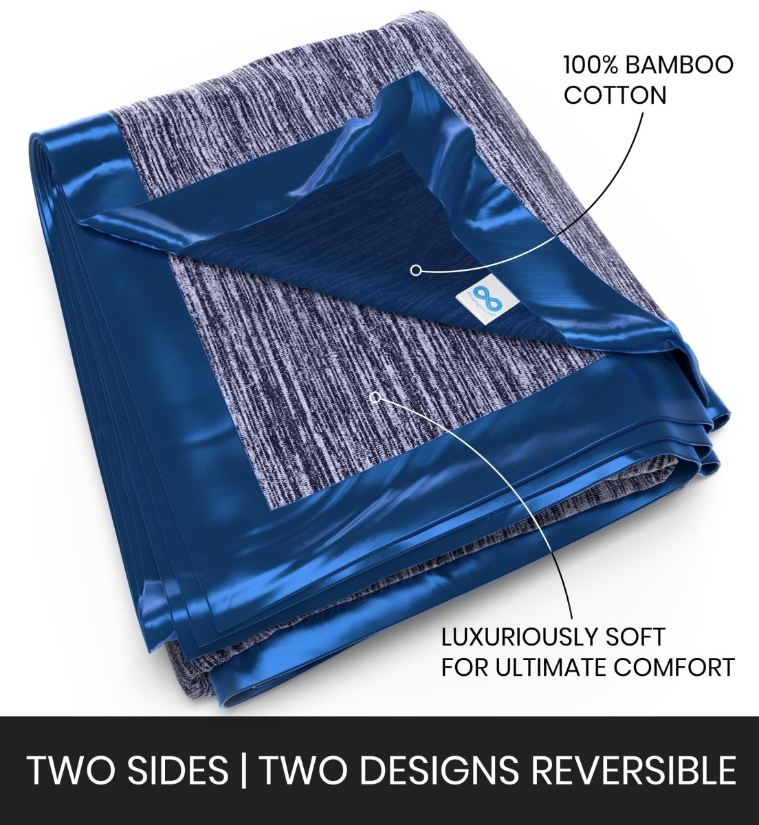 Everlasting Comfort cooling blanket with two reversible designs made from 100 percent bamboo cotton and silky soft edges
