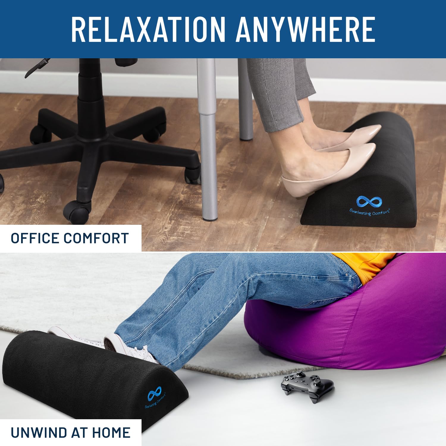 Ergonomic foot rest for office and home use by craques providing comfort and relaxation under desk